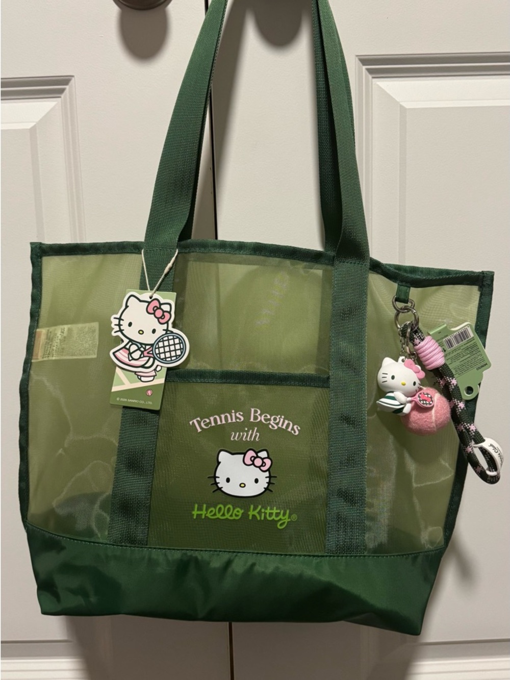 NWT Limited Edition Miniso x Hello Kitty Tennis Club Mesh Tote and Charm Set